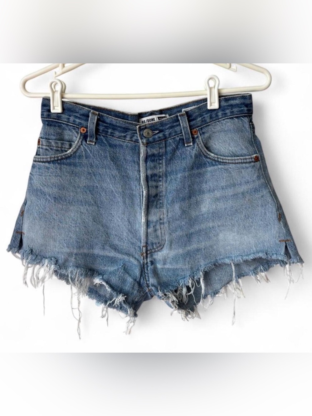 Re/Done Vintage Light Blue Distressed Cutoff High-Rise Denim Shorts size 25